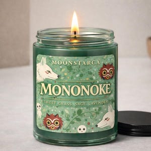 Princess Mononoke Candle, Ghibli Inspired Candle, Forest Spirit Scent, Anime Candle Gift, San Wolf Candle, Nature Soy Candle image 3