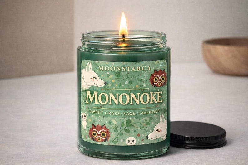 Princess Mononoke Candle, Ghibli Inspired Candle, Forest Spirit Scent, Anime Candle Gift, San Wolf Candle, Nature Soy Candle image 3