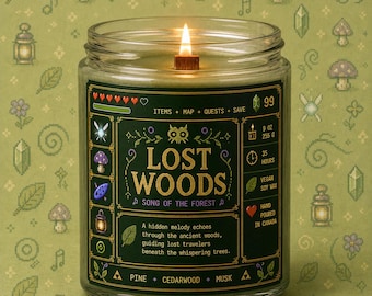 Vela Lost Woods inspirada en los juegos de aventuras de Zelda / Pino, cedro y almizcle / Jugador de Legend of Zelda / Hecha a mano en Canadá