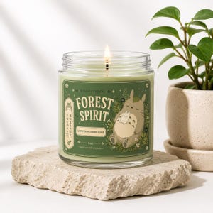 Handmade totoro anime inspired candle with white tea jasmine rain scent