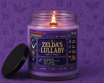 Świeca „Kołysanka Zeldy” inspirowana grami Zelda | Lawenda, bez, delikatne piżmo | Legenda Zeldy | Wylewana ręcznie w Kanadzie