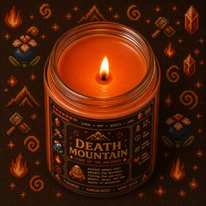 Death Mountain Candle Inspired by Zelda Adventure Games | Firewood Sandalwood Warm Spice | Legend of Zelda Soy Candle | Hand poured image 2