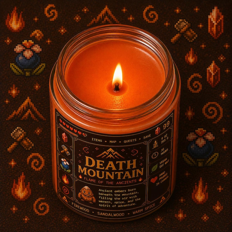 Death Mountain Candle Inspired by Zelda Adventure Games | Firewood Sandalwood Warm Spice | Legend of Zelda Soy Candle | Hand poured image 2