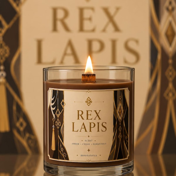 Rex Lapis Candle | Zhongli Inspired Candle | Genshin Inspired Gift | Amber Cedar Osmanthus Soy Candle | Gaming inspired candle | 10oz candle
