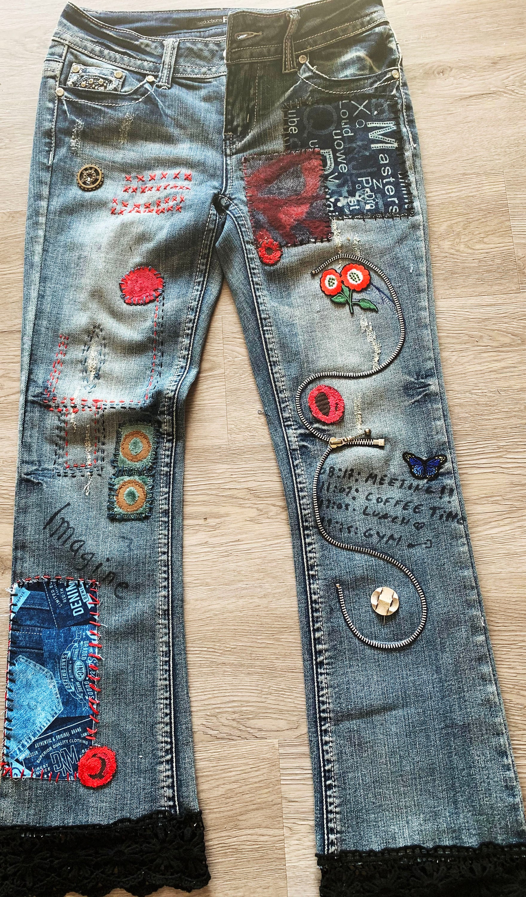 Vintage Clothing Jeans Woman patched Jeans 80s' - Etsy