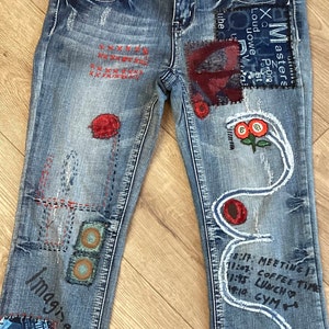 vintage clothing , jeans woman ,patched jeans ,80s' clothing ,jeans, boyfriend jeans , patches ,Distressed jeans,All Sizes