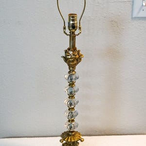 Vintage  mid century hollywood regency crystal glass and brass table lamp
