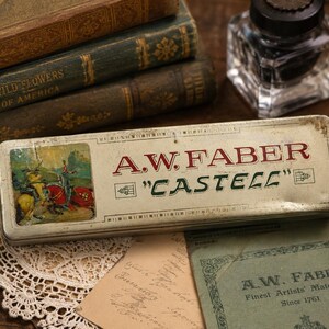 Vintage A.W. Faber Castell Empty Pencil Tin, Bavaria Advertising Box image 1