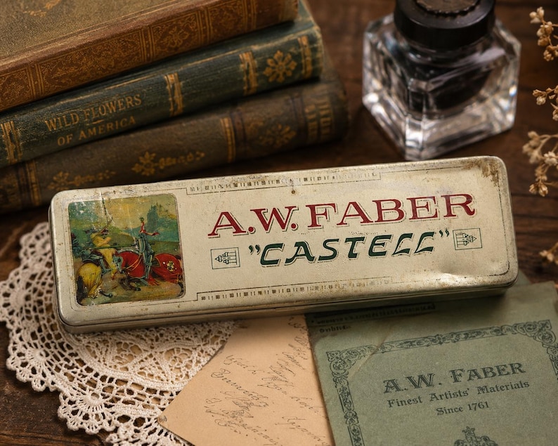 Vintage A.W. Faber Castell Empty Pencil Tin, Bavaria Advertising Box image 1