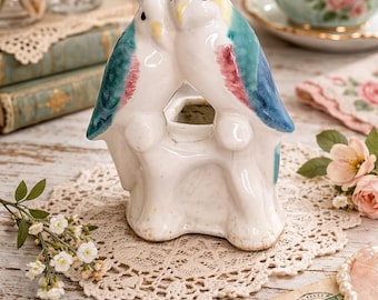Vintage Morton Pottery Love Birds Planter – Mid-Century Modern Ceramic Parakeets