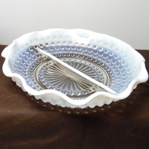 Vintage Moonstone Opalescent White Hobnail Divided dish Relish Dish Tidbit Dish Vintage Hobnail dish Vintage Opalescent dish Candy dish