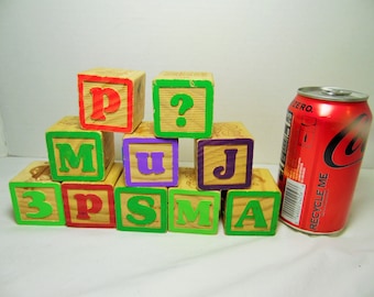 Vintage Alphabet blocks Wooden Alphabet block Large size alphabet blocks 1 3/4 inch square blocks set of 10 alphabet blocks wooden blocks