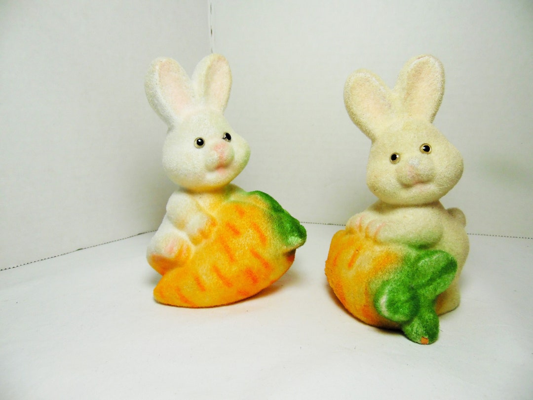 Flocked Bunnies Set of 2 Vintage Flocked Bunnys Flocked Easter Bunny ...