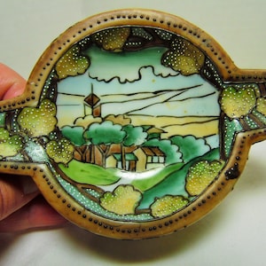 Vintage Japanese Moriage Ashtray Hand Painted Nippon Hand painted Landscapes with raised Textured paint Japanese Ashtray Nippon Ashtray