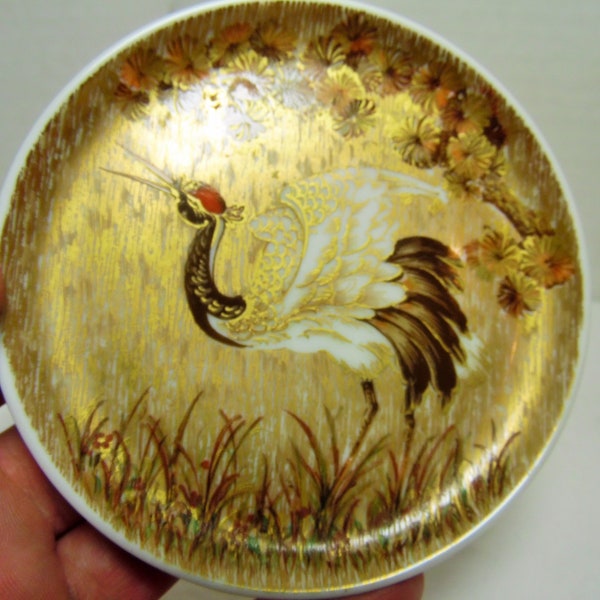 Vintage Crane bird trinket dish Kaiser W Germany Paradiso Crane trinket dish crane mini plate West Germany Gold painted crane