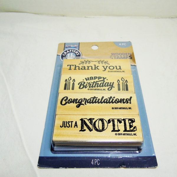 Wooden stamp set  Card making Crafters Closet Wooden stamps Happy Birthday stamp Thank you stamp Congratulations Stamp Just a note stamper