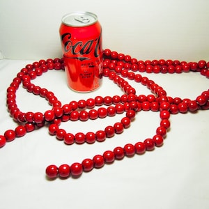 Red wooden bead garland Vintage Wooden bead garland 9 foot long Red bead garland