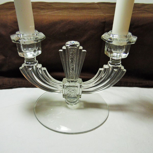 Vintage Art Deco Candelabra taper candle holder Art Deco glass candelabra Vintage Candelabra