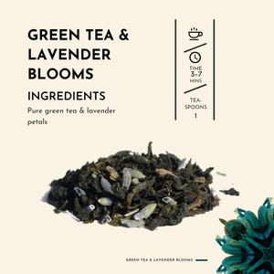 Green Tea & Lavender Blooms |  Pure Green Loose Leaf | Botanical Tea | Calming Tea for Her | Wellness Tea | Tea Gift | Relax Herbal Blend