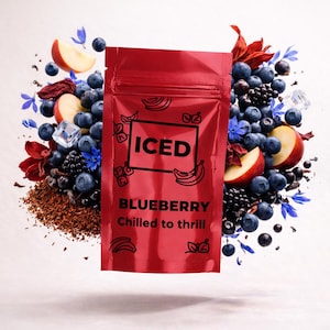 Verfrissende ijsthee Cold Brew ijsthee met bosbessen en hibiscus, fruitige rooibosmix, antioxidant zomerdrankje, losbladig cadeau, 15 kopjes