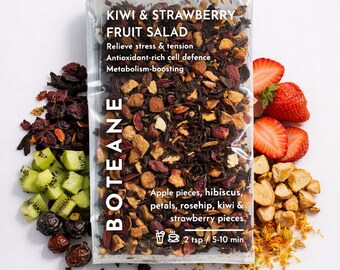 Kiwi Strawberry Fruit Tea – Caffeine Free Fruit Salad Loose Leaf Tea, Iced Tea Blend, Summer Cooler, Naturally Sweet, 15 Cups, Gift
