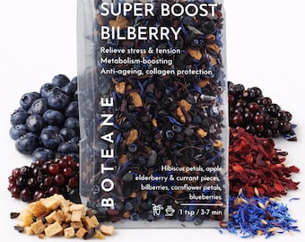 Bilberry Blueberry Fruit Tea with Elderberry Currant Hibiscus Apple Cornflower | Caffeine Free Antioxidant Herbal Blend 15 Cups