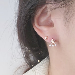14K Solid Gold Dainty Sparkly Star Hoop Earrings , Minimalist Earrings, Dainty Celestial Hoops, Solid gold Huggie, 14K gold earring