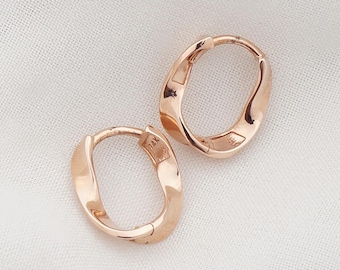 14K Solid Gold Twist Hoop Ohrringe, Minimalistische Goldohrringe, zierliche Creolen, Huggie, zierliche Hoop Ohrringe, Geschenk für sie