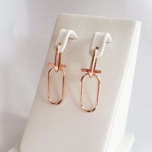 14K Solid Gold Link Bar Hoop Earring, minimalist dangle earring, drop earring, gift for her, rose gold, yellow gold, 14K gold earring