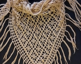 Hand Knit Mohair Triangle Shawl, Coffee-Colored Shawl, Large Wool Winter Scarf, Knitted Wool and Mohair  Scarf-Wrap