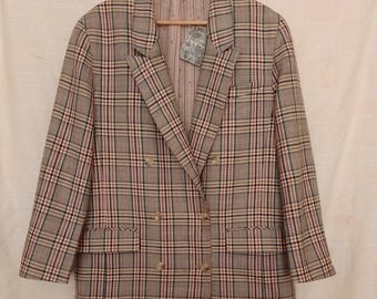 Giacca blazer doppiopetto a quadri in lana vintage St. Michael da uomo, blazer in pura lana vergine da uomo, taglia 16/EUR 44