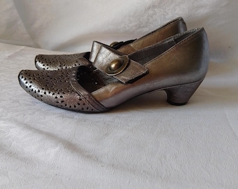 Spiral Brand Vintage Silberne Leder Tanzschuhe, Grösse 36