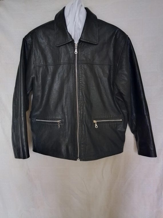 Vintage Gapelle Black Leather Motorcycle Jacket, Men's Leather Jacket, Сool Biker Black Jacket, Size 30 S