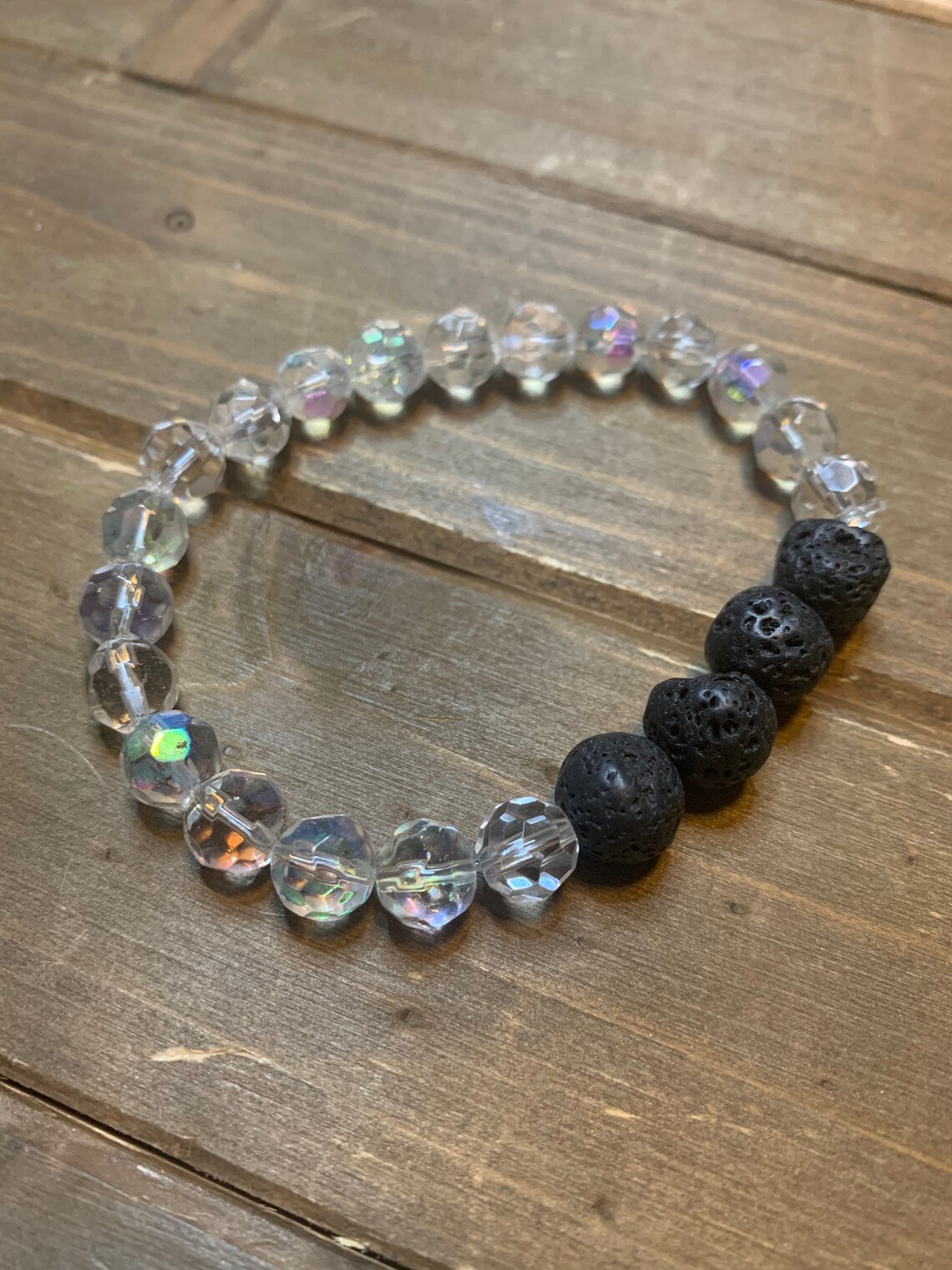 Lava Bracelet with Iridescent Crystals Etsy