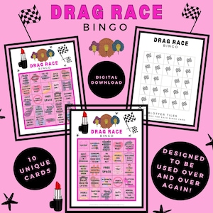 ¡Tarjetas de bingo para ver Drag Race Watch Party! Descarga instantánea, 10 tarjetas imprimibles únicas que duran toda la temporada para los fanáticos competitivos del Drag