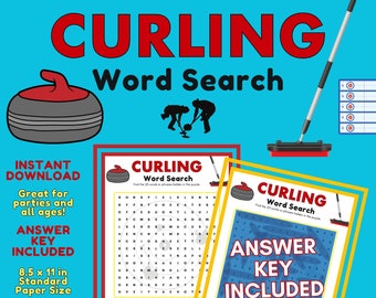 Curling Word Search Puzzle-  Instant Digital Download, Printable Party/Bonspiel Game or Gift for Adults, Kids, and Curling Enthusiasts