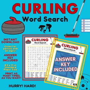 Curling Word Search Puzzle-  Instant Digital Download, Printable Party/Bonspiel Game or Gift for Adults, Kids, and Curling Enthusiasts