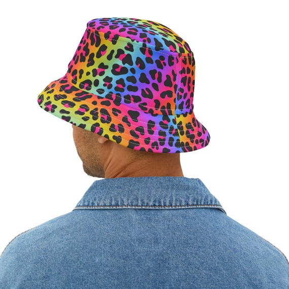 Rainbow Cheetah Leopard Bucket Hat - Neon Y2K, 90s, Retro
