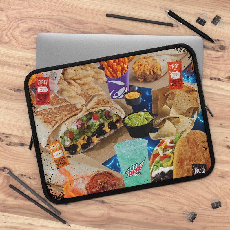 Housse pour ordinateur portable Taco Bell Design - Design bootleg rétro, étui en néoprène résistant à l'eau avec double fermeture à glissière, plusieurs tailles image 1