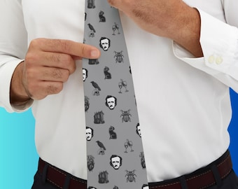 Edgar Allan Poe Iconic Stories Necktie | Gothic Style, Unique Gift, Halloween or Office Wear | Reader or Teacher Gift | Halloween Costume