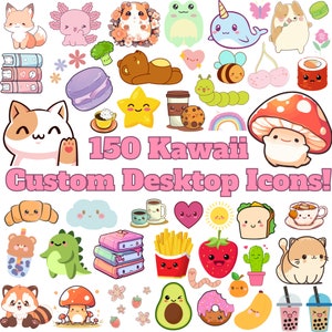 150 Kawaii, Cute, Adorable Themed Desktop Folder Icons for Mac & Most Windows Systems (Animals, Bubble Tea, Fruits, Veg, Desserts, More!)
