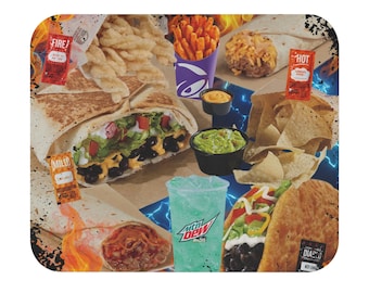 Tapis de souris inspiré de Taco Bell - Design bootleg rétro avec éclairs et flammes - Base en caoutchouc durable et antidérapante - Parfait pour le travail, les jeux et les loisirs