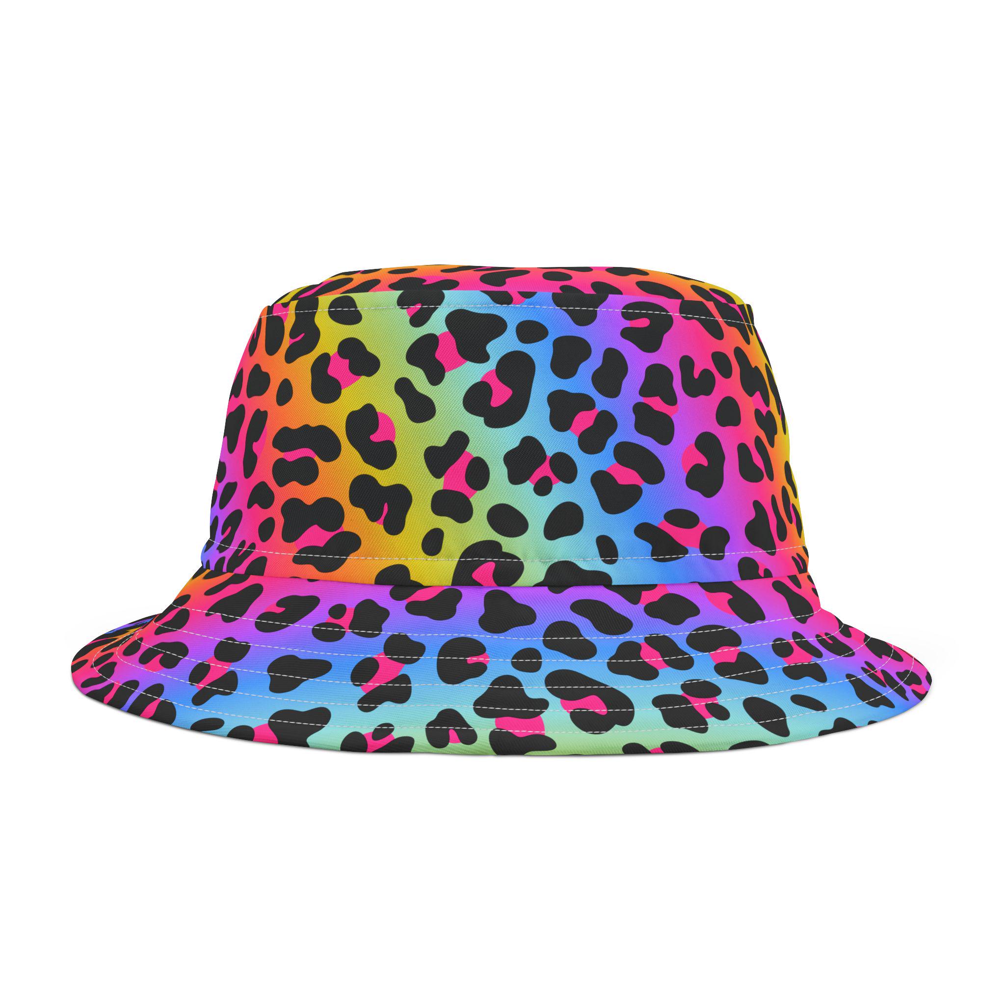 Rainbow Cheetah Leopard Bucket Hat - Neon Y2K, 90s, Retro