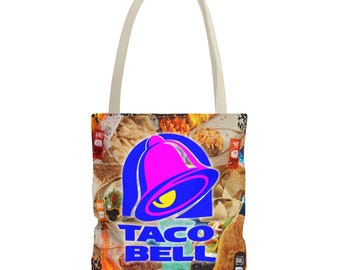 Taco Bell Retro Bootleg Design Tote Bag- Available in 3 Sizes - Durable Everyday Bag, 5 Handle Colors- Quirky and Fun Fast Food Gift