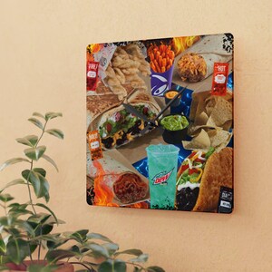 Taco Bell Retro Bootleg Design Acrylic Wall Clock- Round or Square-Two Sizes - Bold Nostalgic Home, Bar, or Office Decor for Fast Food Fans