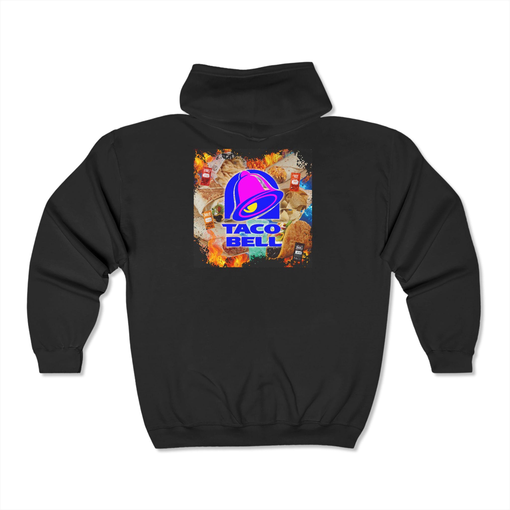 Taco Bell Retro Bootleg Design Full Zip Black Hoodie- Soft 