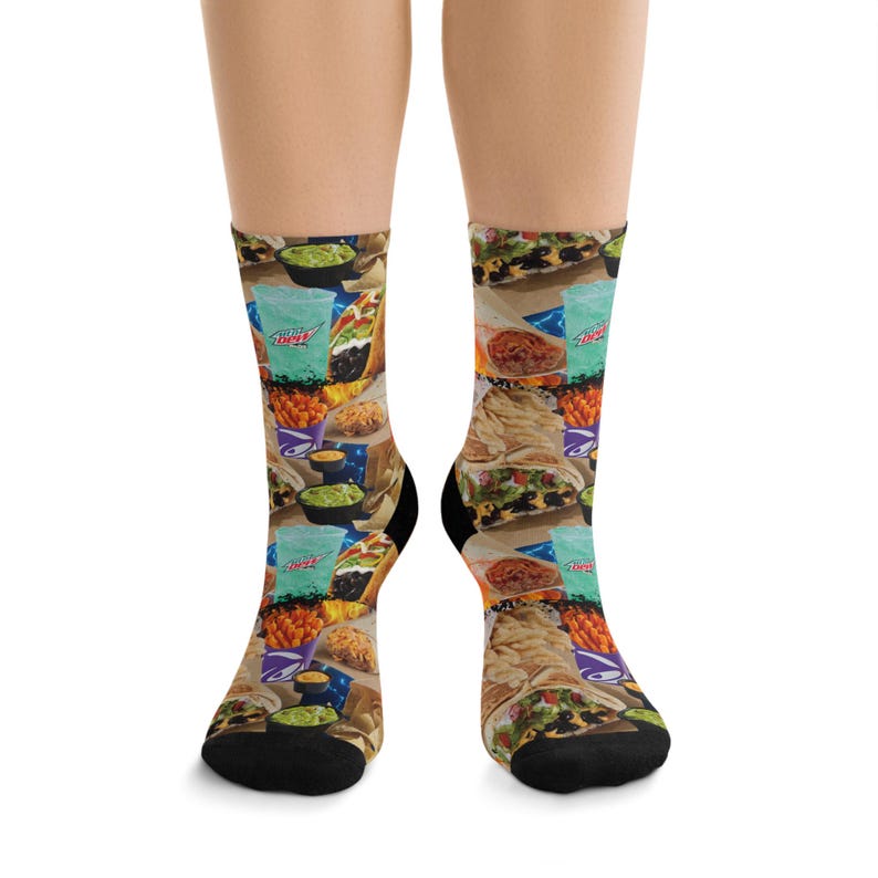 Taco Bell Retro Bootleg Design Crew Socken aus recyceltem Poly - Nachhaltiger Komfort - Einheitsgröße - Tolles Geschenk, Fast Food Nostalgie Bild 3