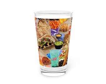 Vaso de cerveza con diseño retro pirata de Taco Bell, 16 oz, vidrio transparente, estética nostálgica de comida rápida, artículos para beber divertidos y funcionales