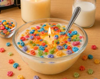 Fruity Pebbles Cereal Candle, Faux food, Soy Wax, Hand Poured!