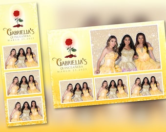 Quinceañera Photo Booth Template Yellow Rose  PSD, PNG, Easy 100% Editable Files 2X6 Free 4X6